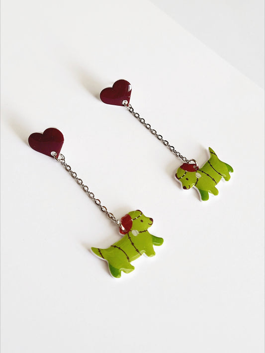 Frankenstein Dog Drop Earrings